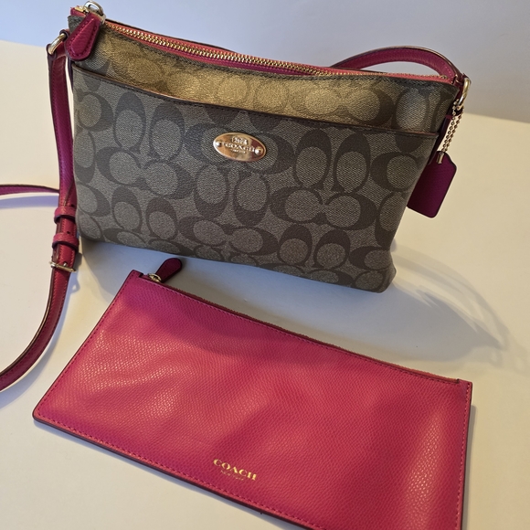 Coach Signature Brown and Pink Crossbody Bag - Picture 1 of 8